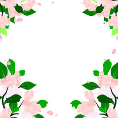 Fototapeta premium Botanical Floral branch frame. Leaves and flowers spring border background.