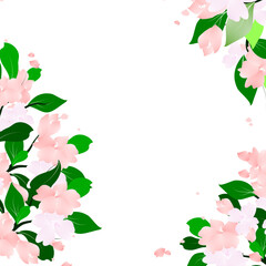 Botanical Floral branch frame. Leaves and flowers spring border background.