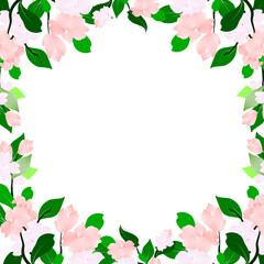 Naklejka premium Botanical Floral branch frame. Leaves and flowers spring border background.