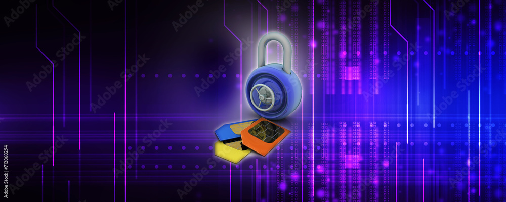 Poster 3d render sim card with padlock