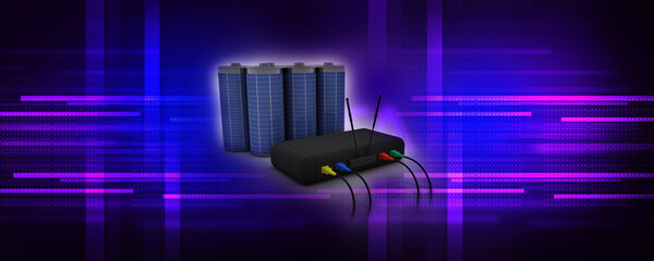 3d rendering Transmitter WiFi with battery near aux cable
