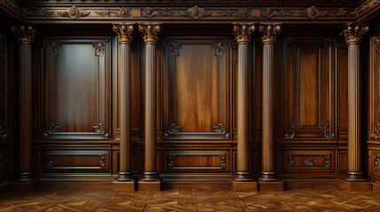Experience timeless elegance: Classic premium wood paneling wall, meticulously crafted with a frame and column pattern. Extra-wide format for a luxurious touch.