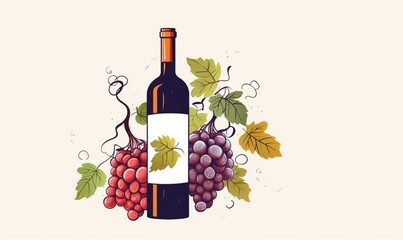  illustration of a bottle of wine and a grapes