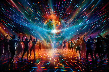 Enthralling Disco Night: A Symphony of Lights, Music, and Dance. - obrazy, fototapety, plakaty