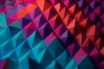 Colorful 3D surface with tetrahedrons. Futuristic, vibrant background. Generative AI