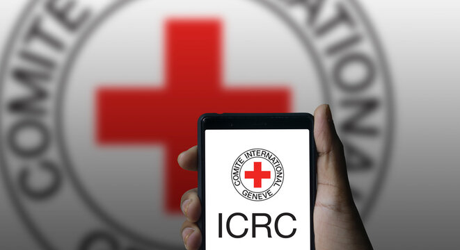 Dhaka, Bangladesh - 19 January 2024: ICRC logo on laptop. The International Committee of the Red Cross is a humanitarian organization.