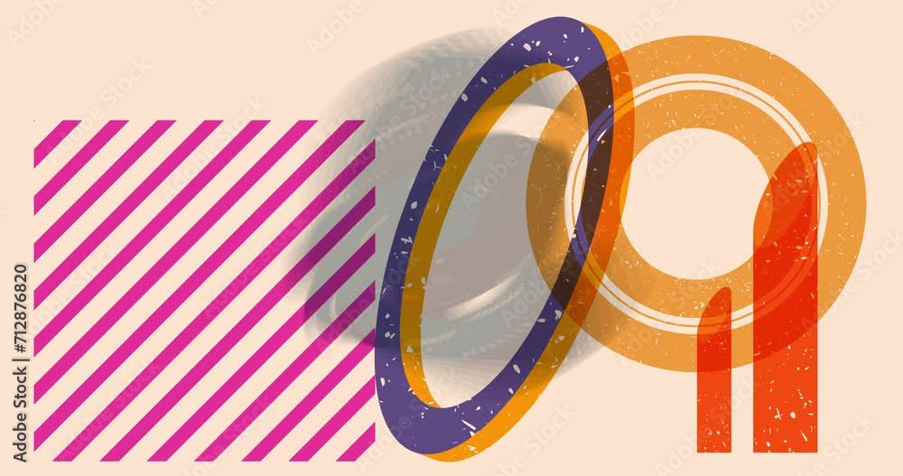 Poster risograph euro currency symbol with geometric shapes animation. moving object in trendy riso graph d