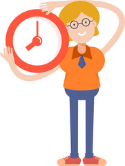 Geeky Girl Character Holding Clock

