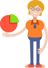 Geeky Girl Character Holding Pie Chart
