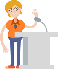 Geeky Girl Character Speaking on Podium
