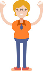 Geeky Girl Character Raising Hands
