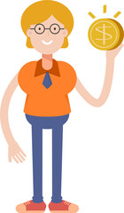 Geeky Girl Character Holding Dollar Coin
