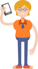 Geeky Girl Character Talking on Smartphone
