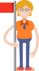 Geeky Girl Character Holding Flag Pole
