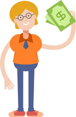 Geeky Girl Character Holding Dollar Banknotes

