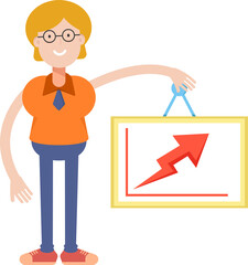 Geeky Girl Character Holding Arrow Chart
