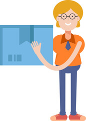 Geeky Girl Character Holding Box
