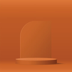 3d orange color podium and minimal orange color wall scene. 3d podium minimal abstract background. Vector