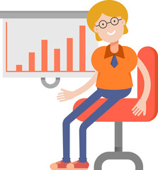 Geeky Girl Character and Bar Chart
