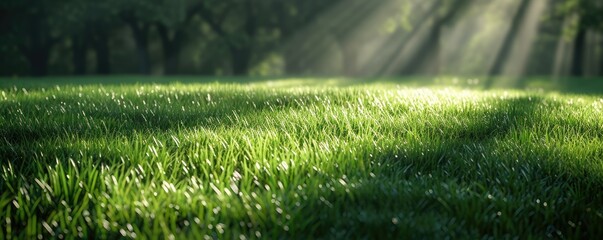 Green grass field in sunny morning