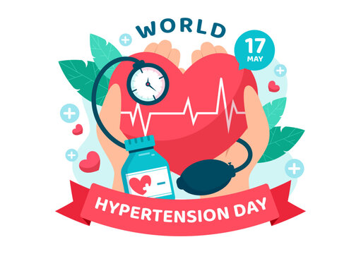 World Hypertension Day Vector Illustration on May 17th with High Blood Pressure, Tensimeter and Red Love Image in Healthcare Flat Background