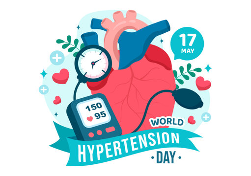 World Hypertension Day Vector Illustration on May 17th with High Blood Pressure, Tensimeter and Red Love Image in Healthcare Flat Background - Powered by Adobe