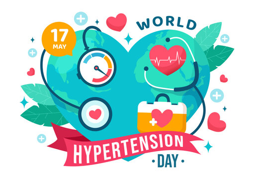 World Hypertension Day Vector Illustration on May 17th with High Blood Pressure, Tensimeter and Red Love Image in Healthcare Flat Background