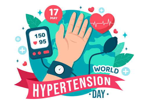 World Hypertension Day Vector Illustration on May 17th with High Blood Pressure, Tensimeter and Red Love Image in Healthcare Flat Background