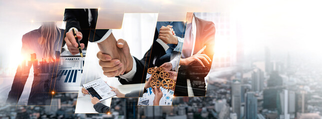 Teamwork and human resources HR management technology concept in corporate business with people...