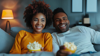 Couple watching a movie together at home