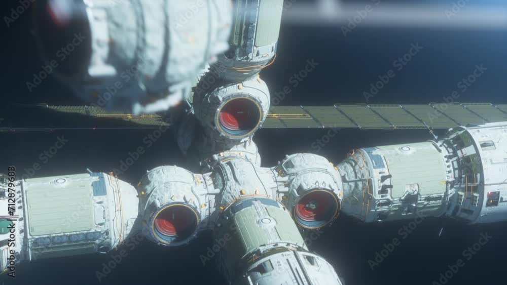Canvas Prints the space station is flying in space against the background of an exoplanet