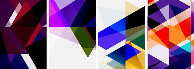 Colorful bright triangles with various colors and transparencies. Vector illustration For Wallpaper, Banner, Background, Card, Book Illustration, landing page