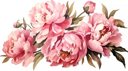 watercolor illustration of pink flowers, flower clip art. Bouquet of peonies. generative ai