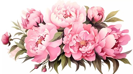 watercolor illustration of pink flowers, flower clip art. Bouquet of peonies. generative ai - obrazy, fototapety, plakaty