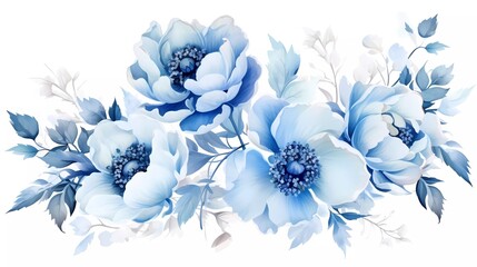 watercolor illustration of light blue flowers, flower clip art. Bouquet of peonies. generative ai