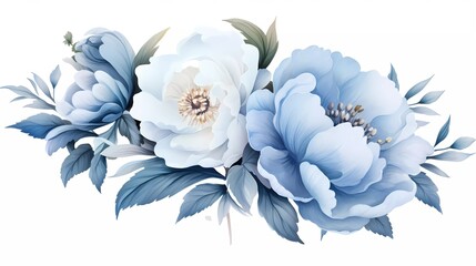 watercolor illustration of light blue flowers, flower clip art. Bouquet of peonies. generative ai