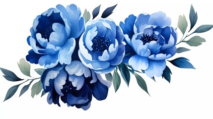 watercolor illustration of dark blue flowers, flower clip art. Bouquet of peonies. generative ai