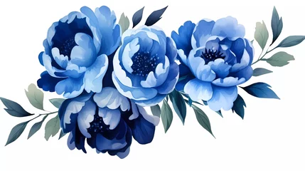 Fotobehang watercolor illustration of dark blue flowers, flower clip art. Bouquet of peonies. generative ai © KBL Sungkid