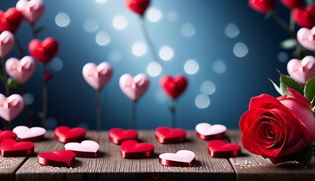 red heart and roses , valentines background, red heart, copy space, beautiful background