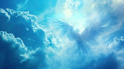 Angel spirit in blue sky with clouds - obrazy, fototapety, plakaty
