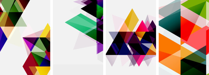 Colorful bright triangles with various colors and transparencies. Vector illustration For Wallpaper, Banner, Background, Card, Book Illustration, landing page