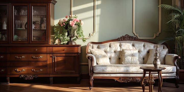 Antique furniture in a traditional sitting room.