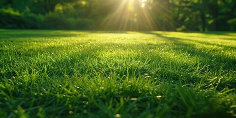 Obraz na płótnie Canvas Green grass field in sunny morning