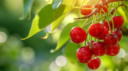 red cherries on a tree