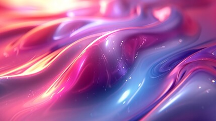 Glossy neon wave, fluid and iridescent in 3D. Set against a dynamic, colorful abstract background. HD camera-like realism.