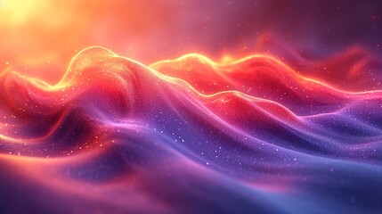 Glossy neon wave in fluid motion, 3D-rendered. Set against a vibrant, holographic abstract background. Realistic HD camera effect.