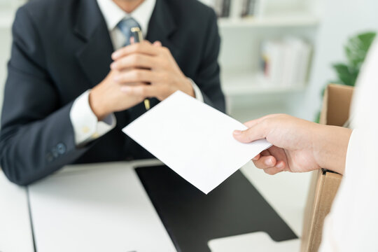 resignation, leave, quit, Stressful businesswomen will resign from the company. Female staff is lifting a brown paper box that holds personal items. , job placement and vacancies, resignation letter