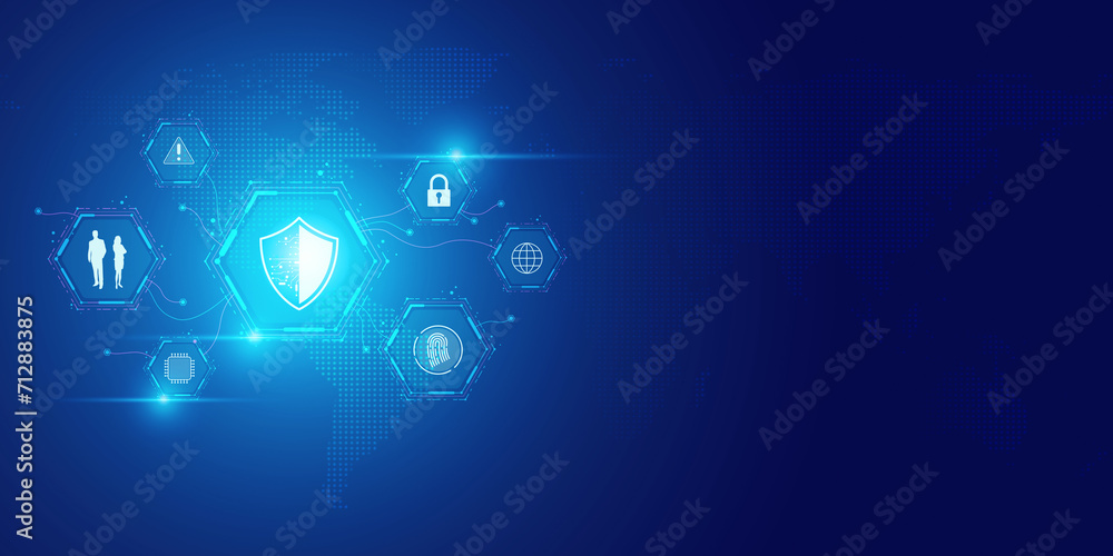 Aufkleber futuristic blue shield ethics and security abstract technology background. artificial intelligence d