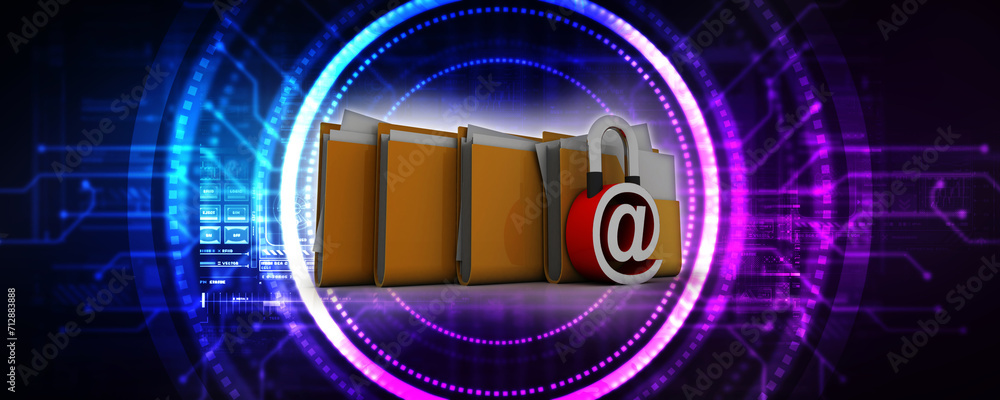Poster 3d rendering e-mail symbol lock with folder. internet security concept