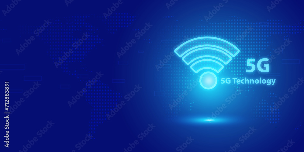 Poster futuristic blue 5g text and abstract technology background. artificial intelligence digital transfor